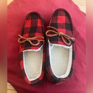 Red and Black Plaid Moccasin Slippers